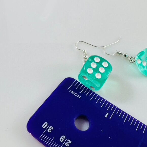 Let's get lucky! Super cute lucky dice earrings in clear Aqua Blue. - Picture 5 of 6